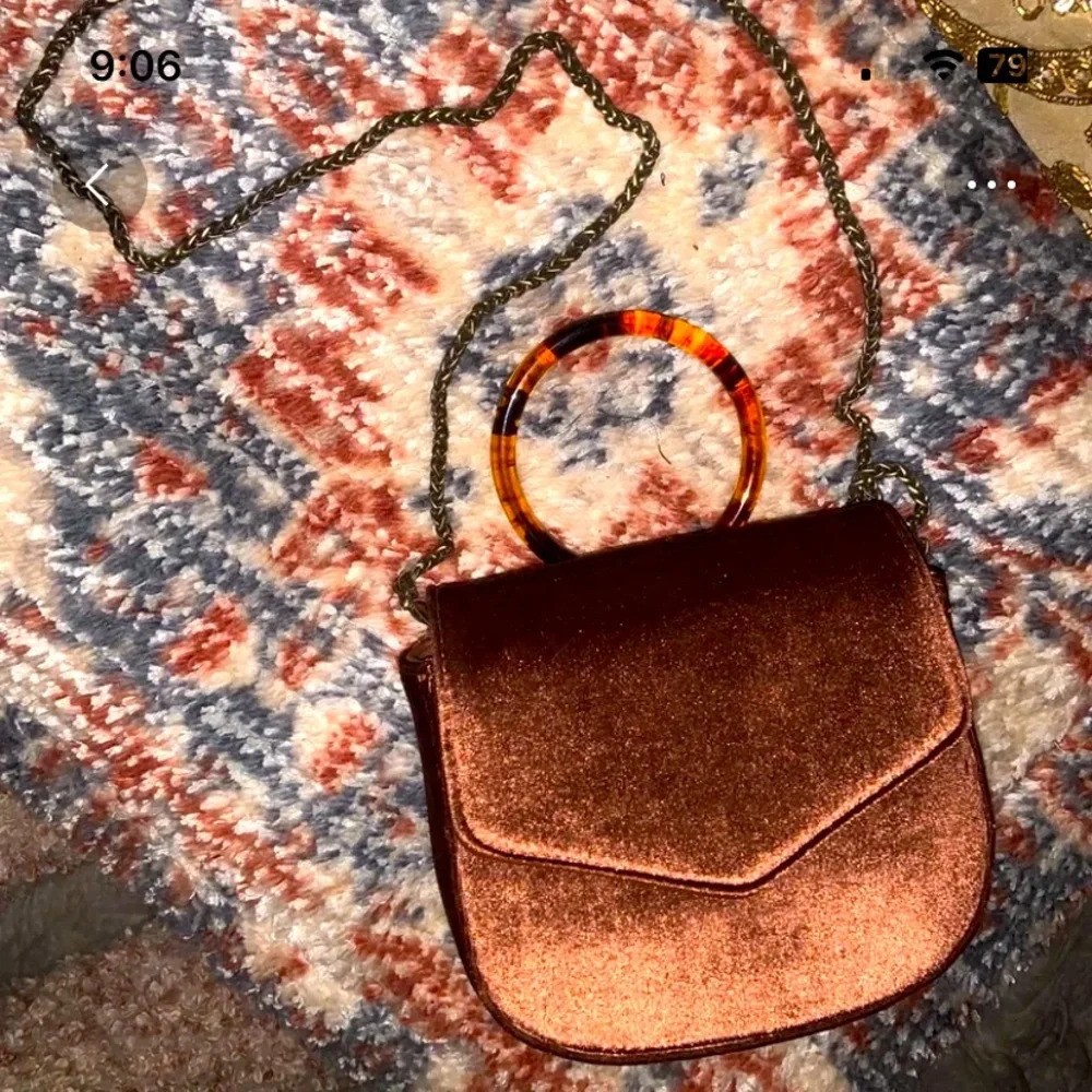 Anthropologie Copper Velvet Clutch with Tortoiseshell Handle